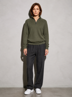 Code Culture catalog | european-and-american-half-zipper-sweater-stand-up-collar-all-match-fleece-mens-sweater-top | army-green | full body
