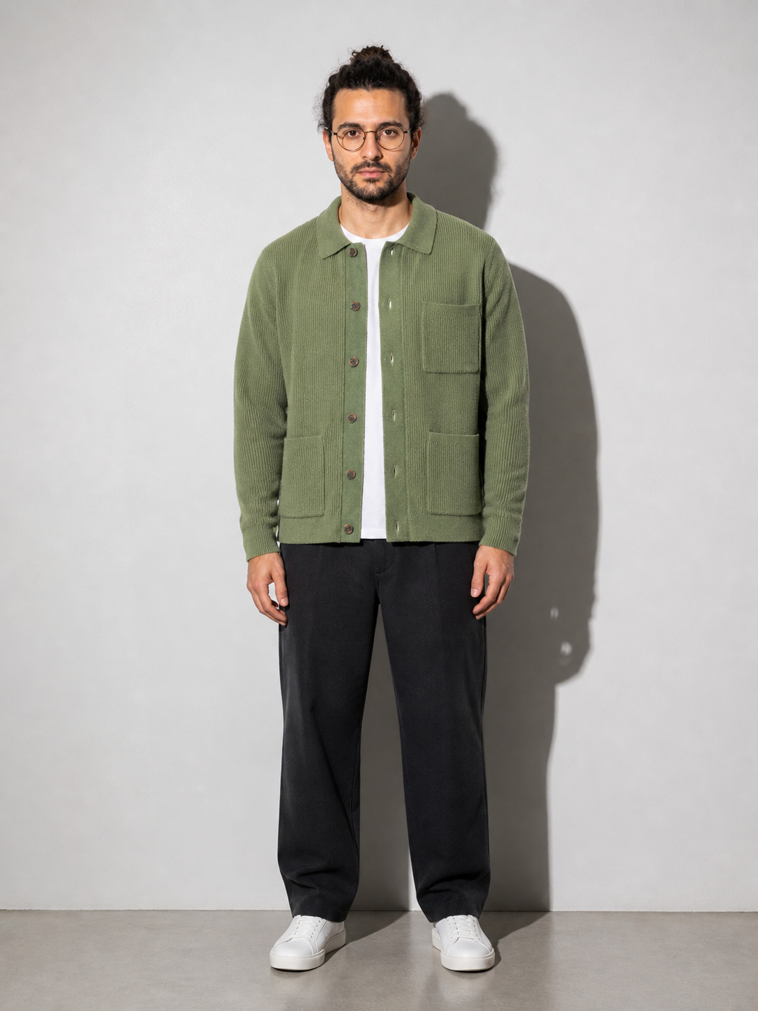 Code Culture catalog | high-density-sweater-shirt-collar-long-sleeve | green | full body