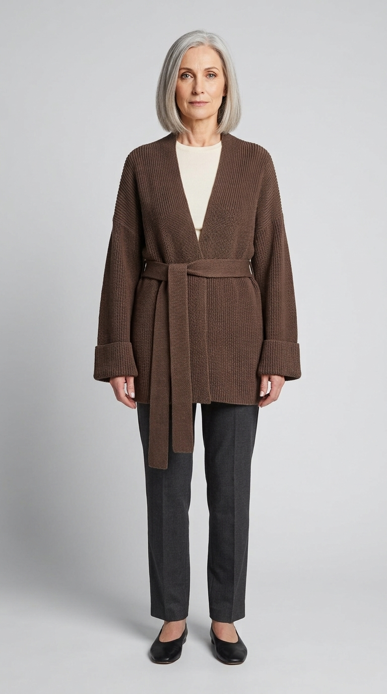 Code Culture catalog | cashmere-belt-knitted-cardigan-jacket | brown | full body