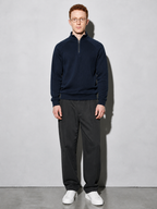 Code Culture catalog | european-and-american-half-zipper-sweater-stand-up-collar-all-match-fleece-mens-sweater-top | navy-blue | full body