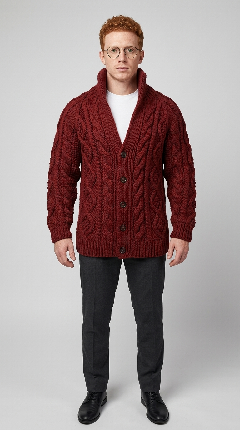Code Culture catalog | button-rope-cardigan | wine-red | full body