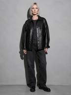 Code Culture catalog | korean-style-lapel-loose-temperament-leather-jacket | color-black | full body