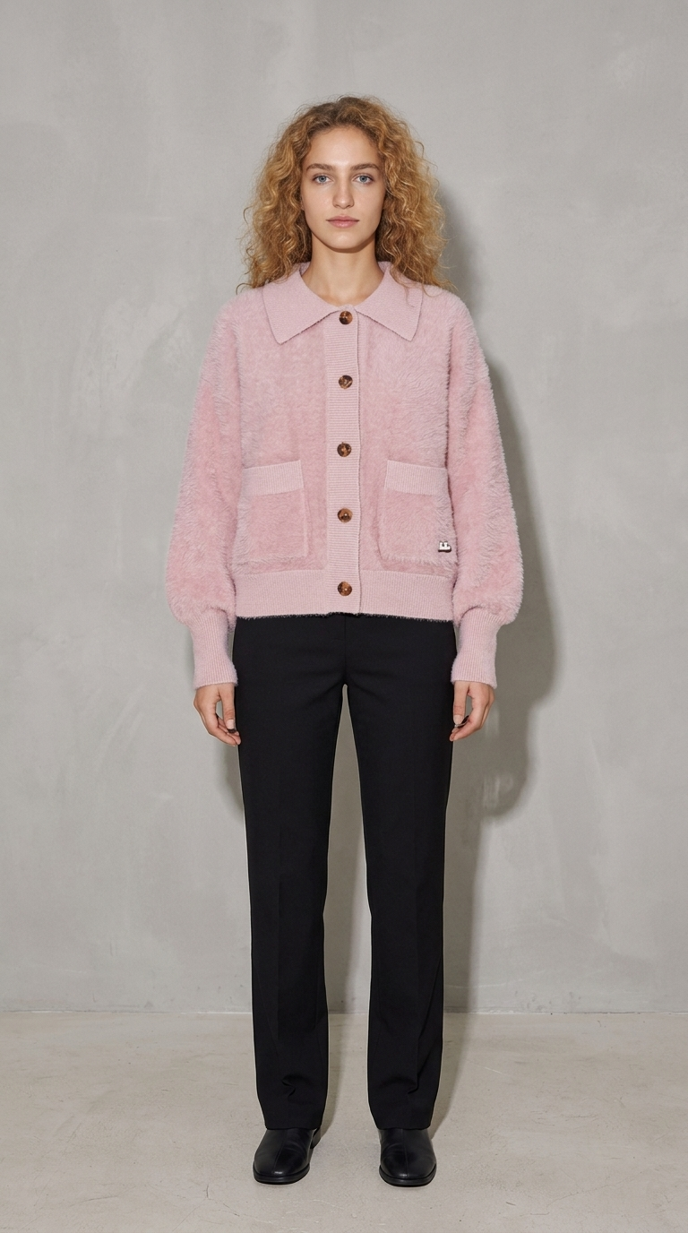 Code Culture catalog | imitation-mink-cashmere-sweater-cardigan | pink | full body