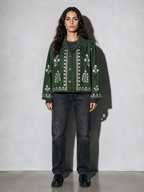 Code Culture catalog | loose-embroidered-linen-tunic-bomber-jacket | color-green | full body