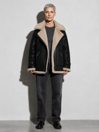 Code Culture catalog | motorcycle-suede-lamb-wool-jacket-womens-lapel-fur-cotton-coat-autumn-and-winter-womens-jacket | color-black | full body