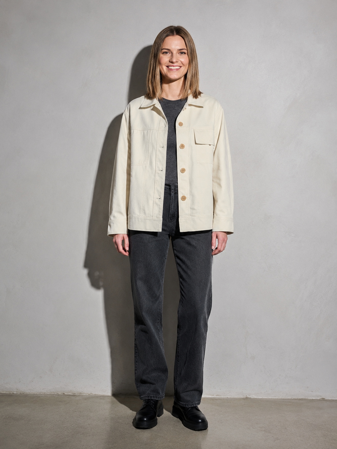 Code Culture catalog | korean-style-lapel-loose-temperament-leather-jacket | color-beige | full body