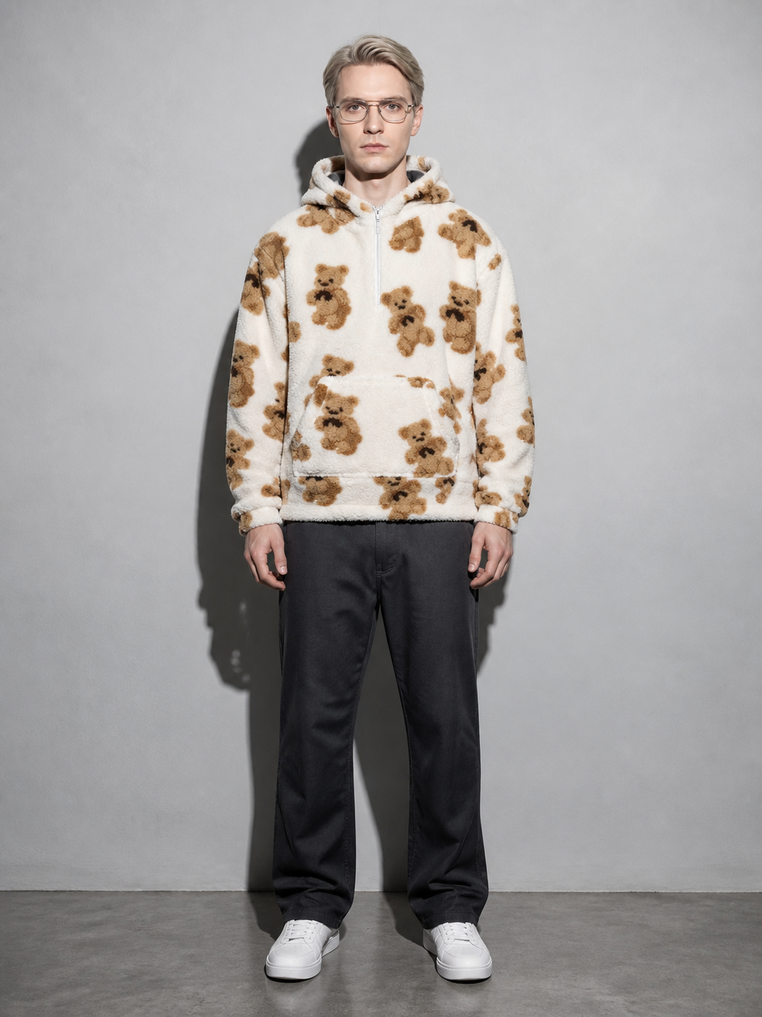 Code Culture catalog | retro-bear-printed-ancient-sweater | white | full body