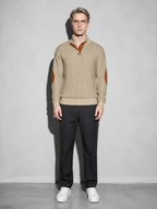 Code Culture catalog | stand-collar-long-sleeve-jacquard-knitted-pullover-sweater | khaki | full body