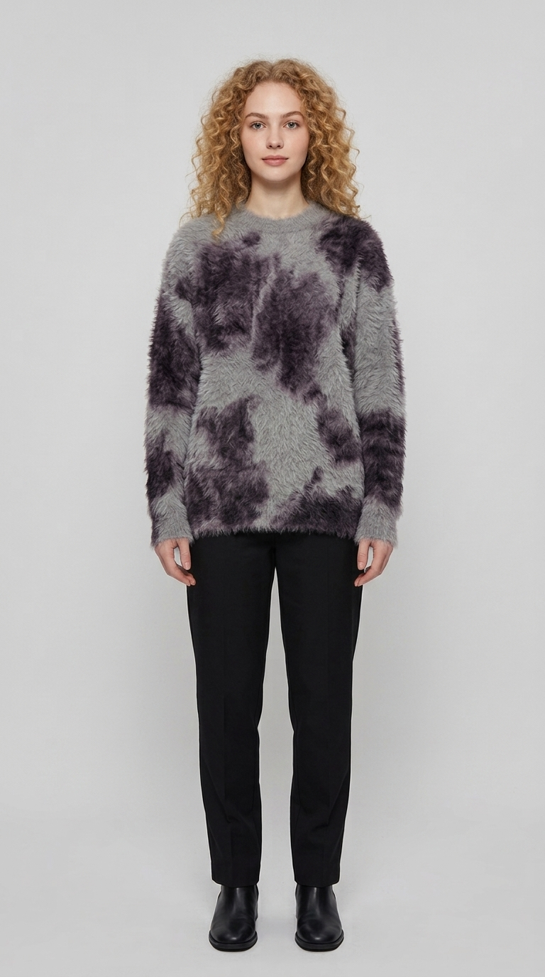 Code Culture catalog | retro-atmosphere-design-loose-sweater-sweater | dark-gray | full body