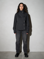 Code Culture catalog | washed-long-sleeve-denim-jacket-for-couples | color-black | full body