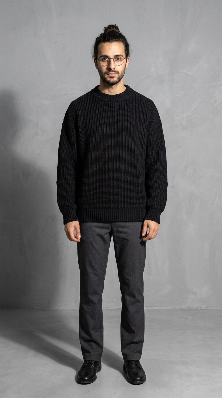 Code Culture catalog | loose-knit-sweater-thickened-bottoming-sweater | black | full body
