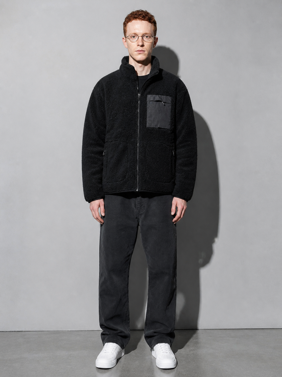 Code Culture catalog | mens-cardigan-fleece-outdoor-polar-fleece-jacket | black | full body