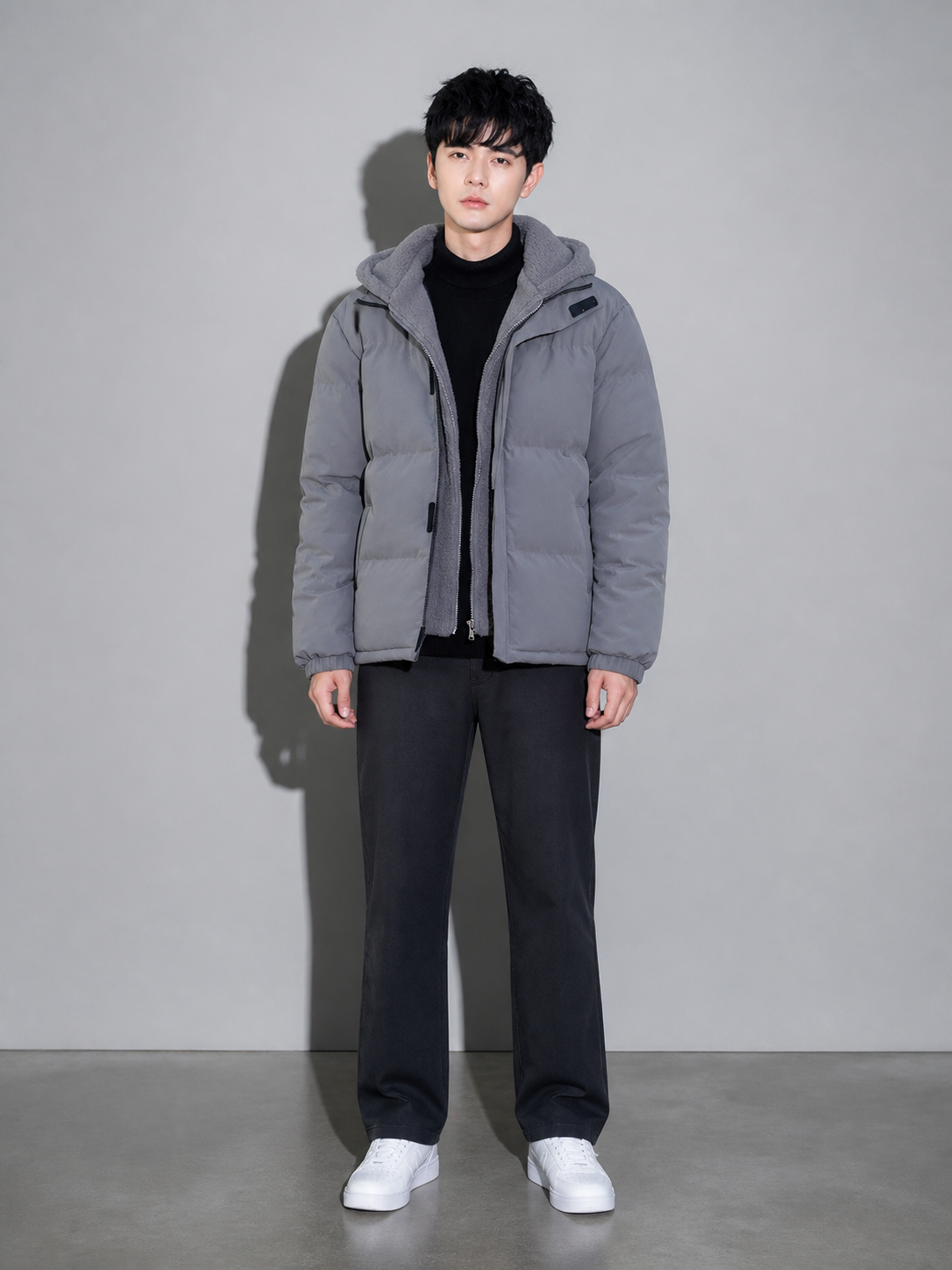Code Culture catalog | polar-fleece-short-warm-fleece-cotton-jacket-winter | gray | full body