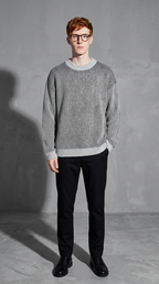 Code Culture catalog | sweater-mens-loose-round-neck-pullover-sweater | grey | full body