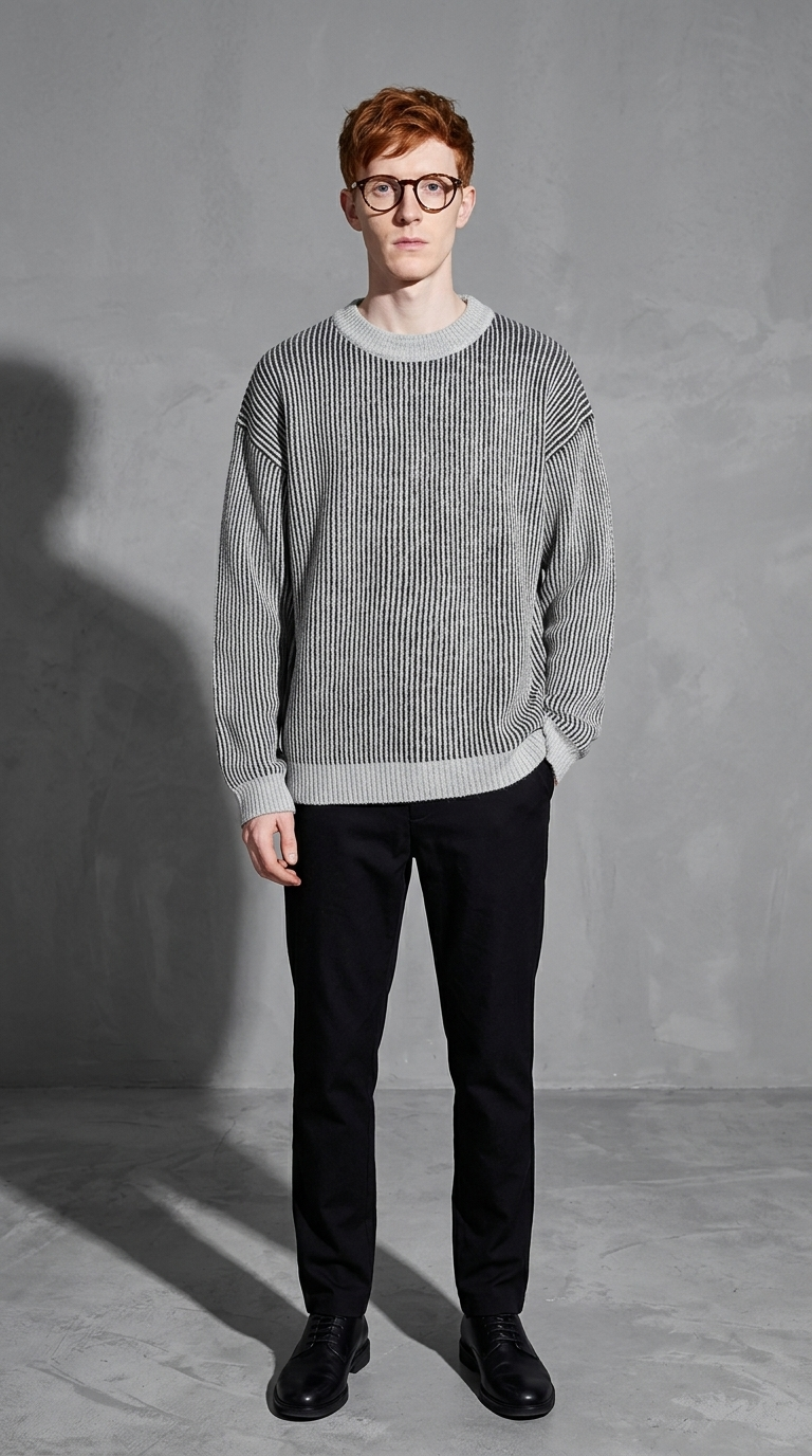 Code Culture catalog | sweater-mens-loose-round-neck-pullover-sweater | grey | full body