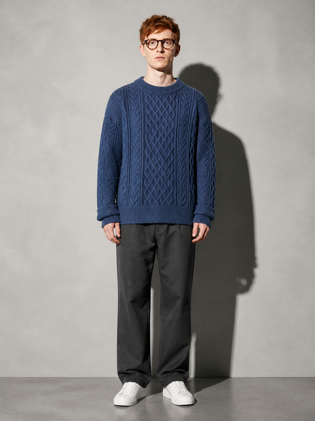 Code Culture catalog | autumn-and-winter-new-mens-twist-sweater-casual-round-neck-pullover-top | blue-round-neck | full body
