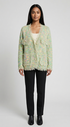 Code Culture catalog | womens-fringed-knitted-cardigan-coat | green | full body