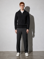Code Culture catalog | pure-wool-sweater-half-height-zip-leisure-warm-sweater | black-gray | full body