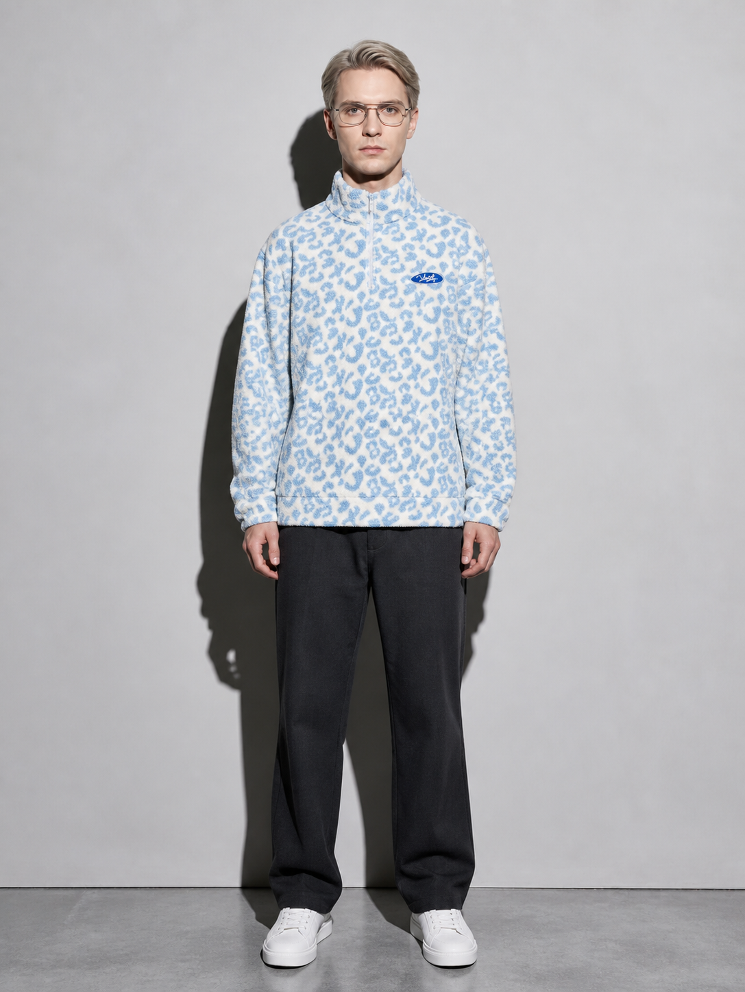 Code Culture catalog | oversized-stand-collar-jacket-lamb-fleece-sweater-fleece-top | 3518blue | full body