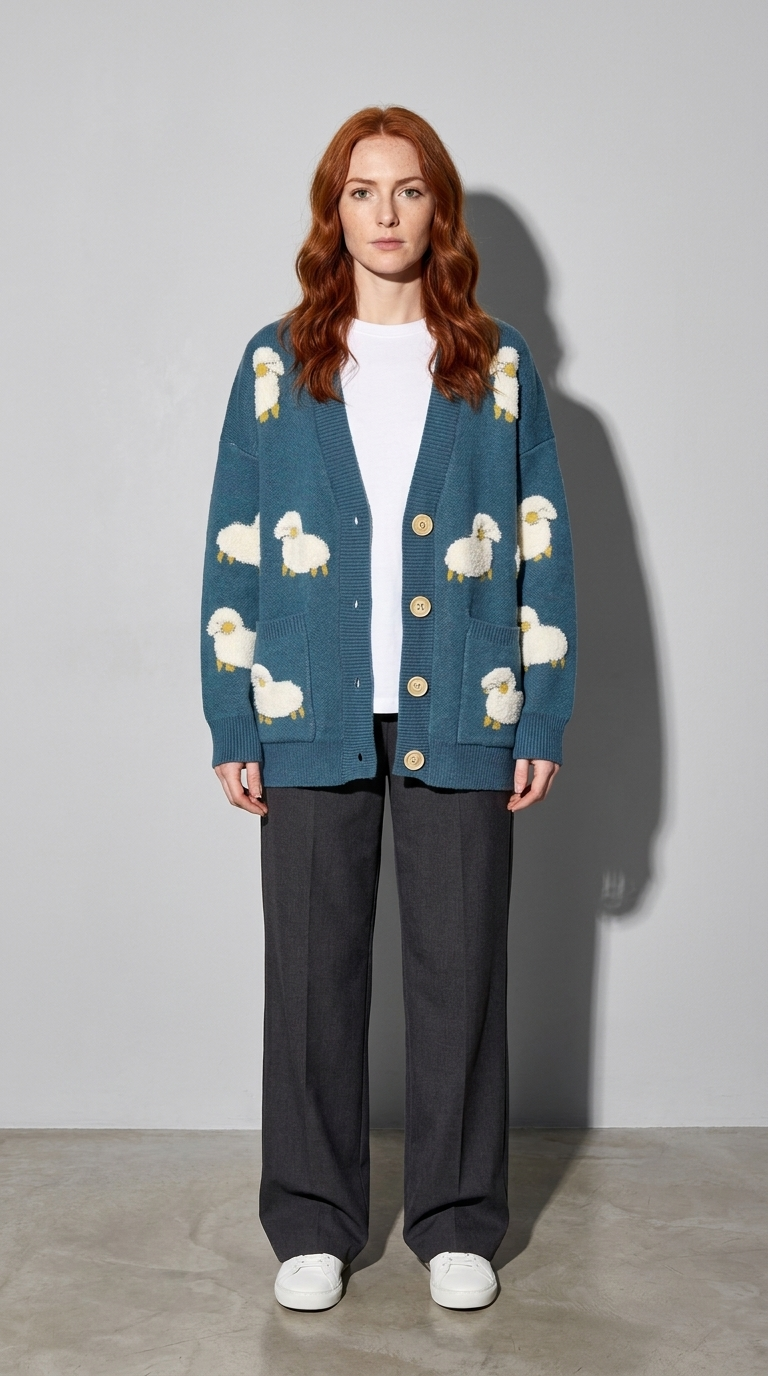 Code Culture catalog | lazy-knit-cardigan | blue | full body