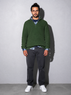 Code Culture catalog | mens-business-casual-loose-zip-stand-collar-sweater | military-green | full body