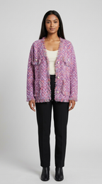 Code Culture catalog | womens-fringed-knitted-cardigan-coat | purple | full body