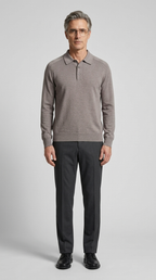 Code Culture catalog | mens-long-sleeved-sweater-lapel-comfortable-sweater | gray-coffee-color | full body