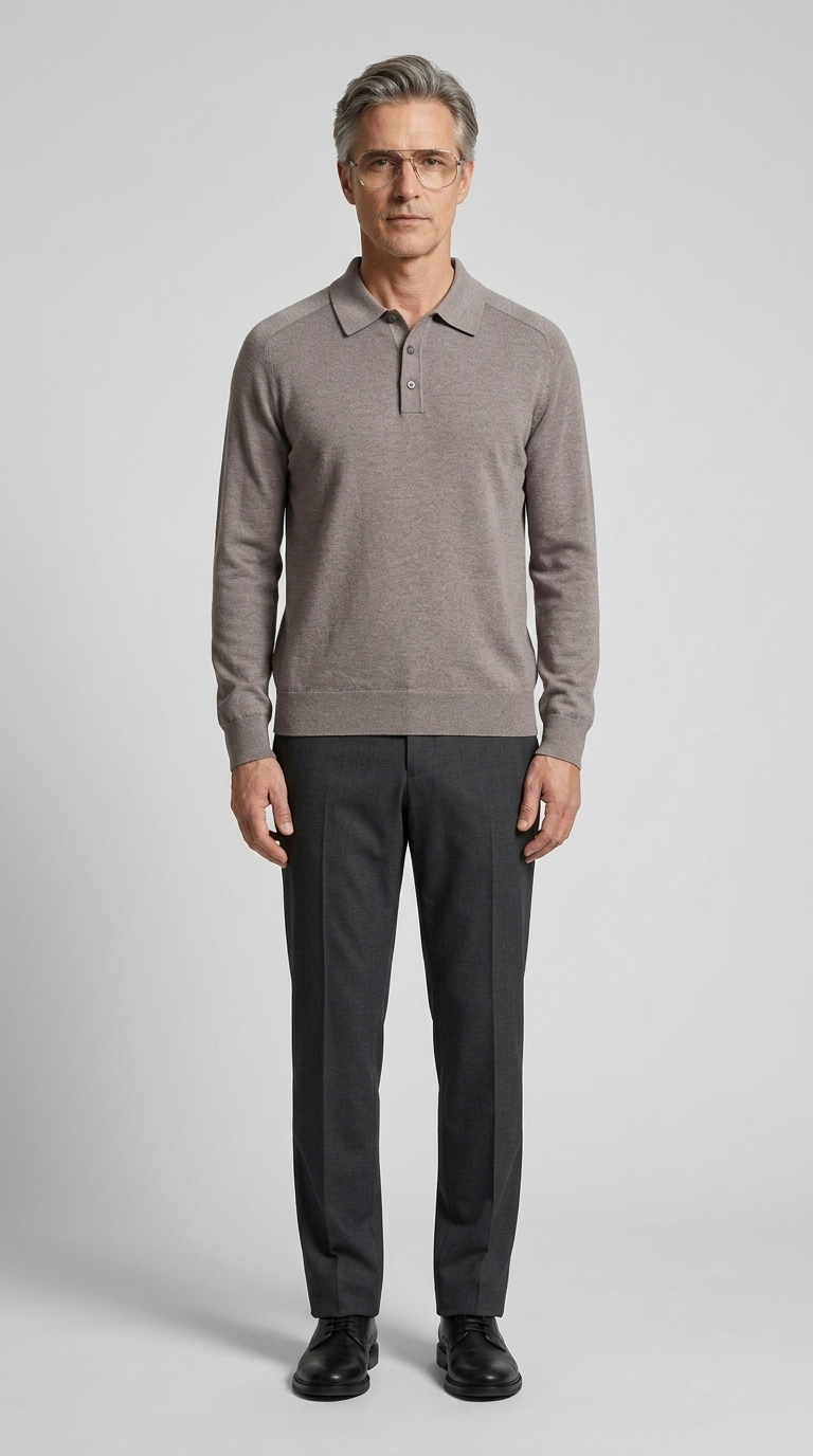 Code Culture catalog | mens-long-sleeved-sweater-lapel-comfortable-sweater | gray-coffee-color | full body