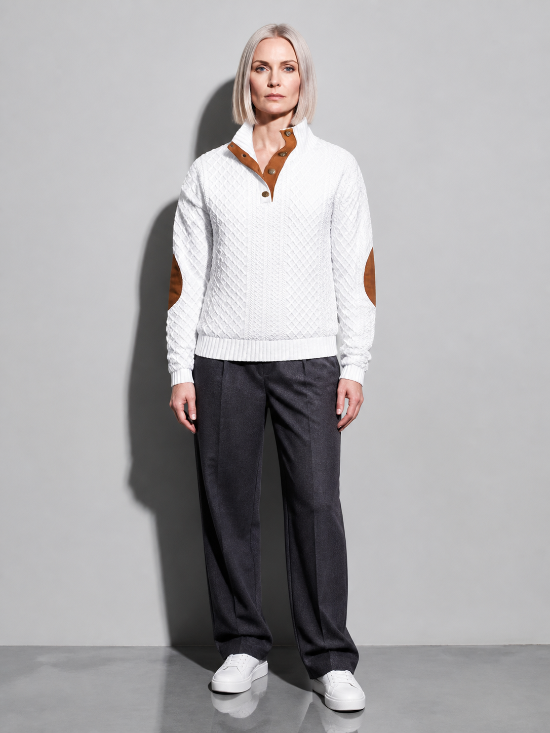 Code Culture catalog | stand-collar-long-sleeve-jacquard-knitted-pullover-sweater | white | full body