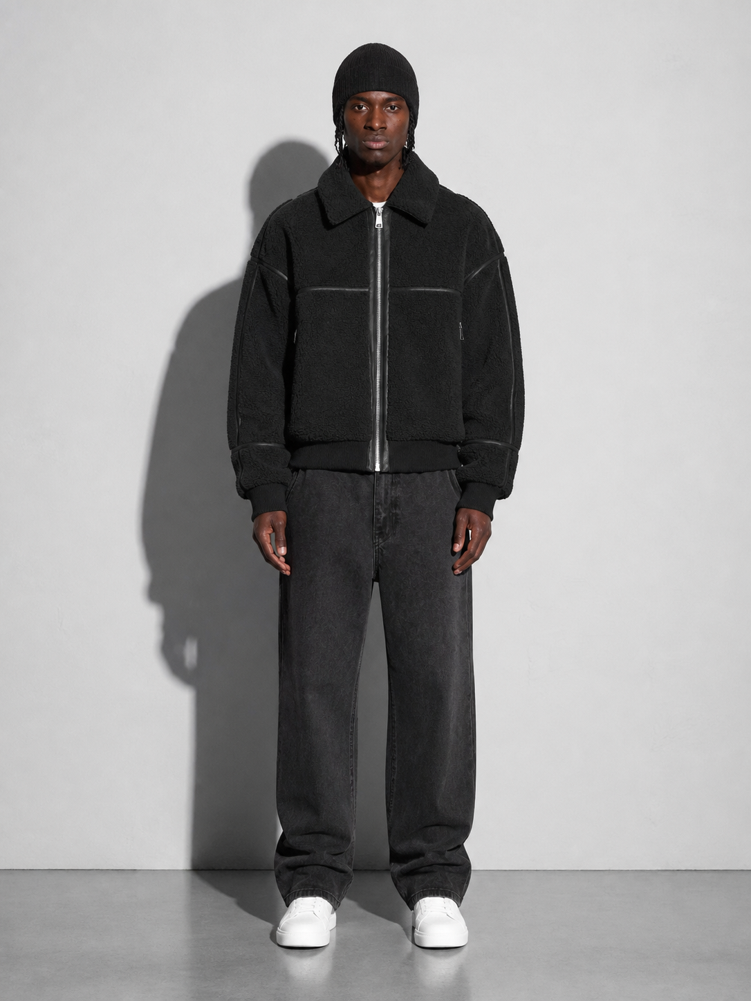 Code Culture catalog | mens-simple-lapel-fleece-jacket | black | full body