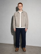 Code Culture catalog | retro-short-zip-up-washed-workwear-jacket | color-light-apricot | full body