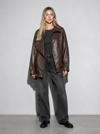 Women's Faux-Leather Jacket - Vintage Zip, Leather Look - Brown mockup