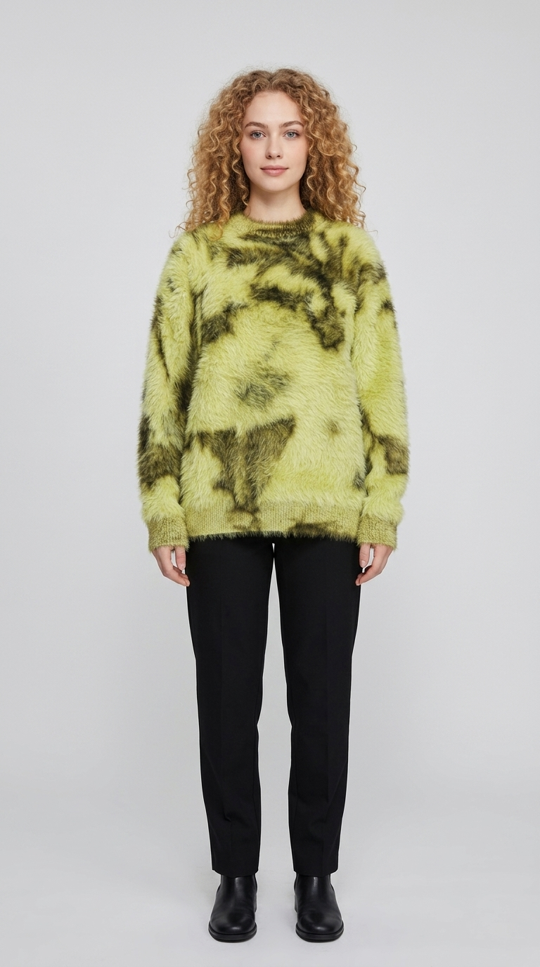 Code Culture catalog | retro-atmosphere-design-loose-sweater-sweater | yellow | full body