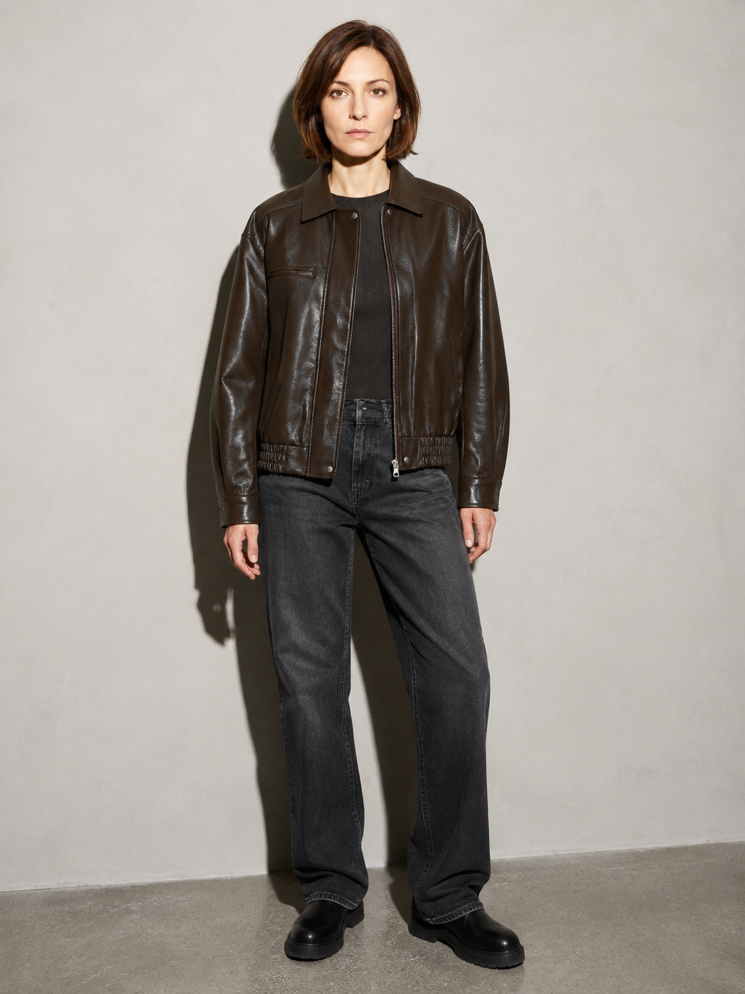 Code Culture catalog | brown-brown-autumn-trendy-leather-jacket | color-brown | full body