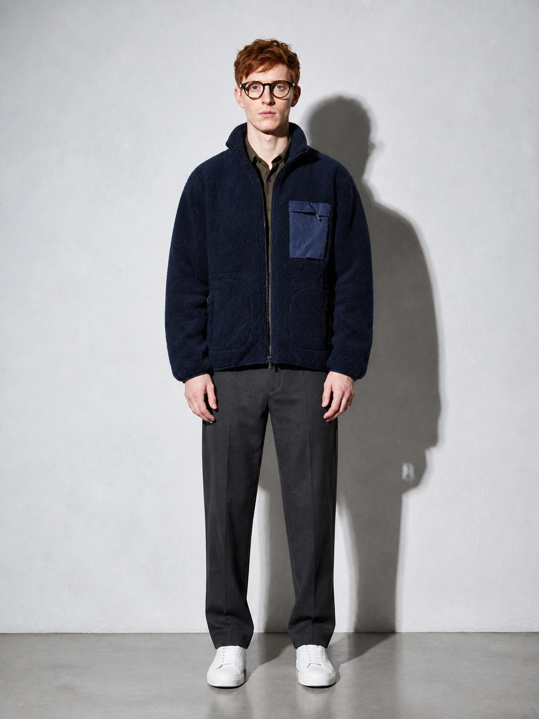 Code Culture catalog | mens-cardigan-fleece-outdoor-polar-fleece-jacket | navy-blue | full body