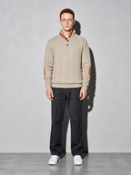 Code Culture catalog | stand-collar-long-sleeve-jacquard-knitted-pullover-sweater | khaki-2 | full body