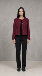 Code Culture catalog | womens-tweed-cardigan-coat | wine-red | full body