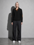 Code Culture catalog | stand-collar-long-sleeve-jacquard-knitted-pullover-sweater | black | full body