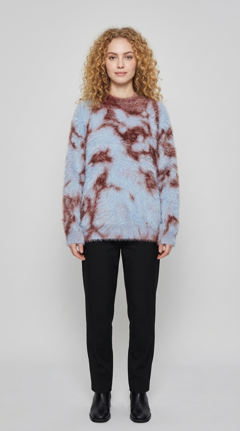 Code Culture catalog | retro-atmosphere-design-loose-sweater-sweater | purple | full body