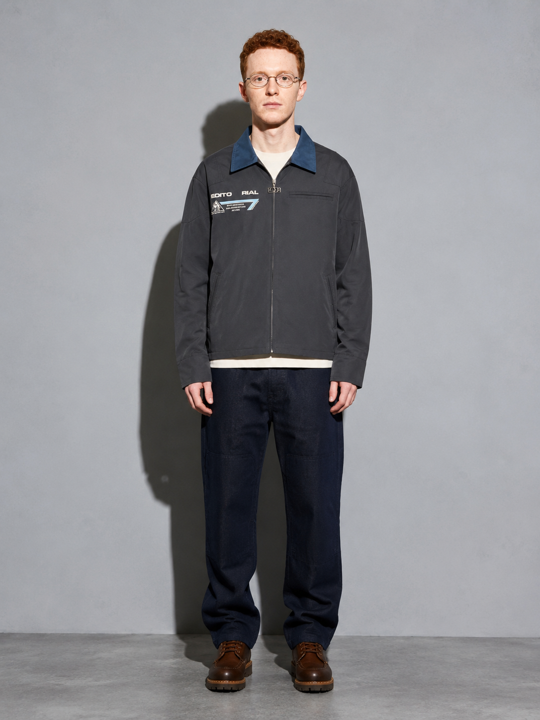 Code Culture catalog | american-street-letter-printed-workwear-jacket | color-gray | full body