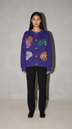 Code Culture catalog | purple-jacquard-cardigan | purple | full body
