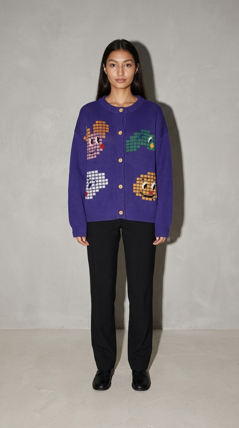 Code Culture catalog | purple-jacquard-cardigan | purple | full body
