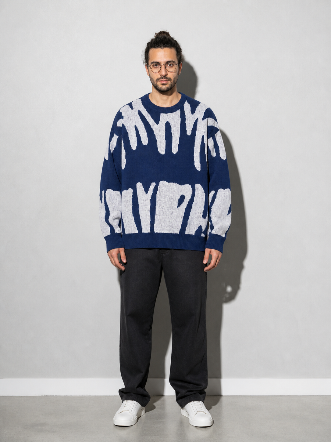 Code Culture catalog | mens-round-neck-sweater-sweater | blue-white | full body