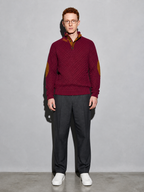 Code Culture catalog | stand-collar-long-sleeve-jacquard-knitted-pullover-sweater | wine-red | full body