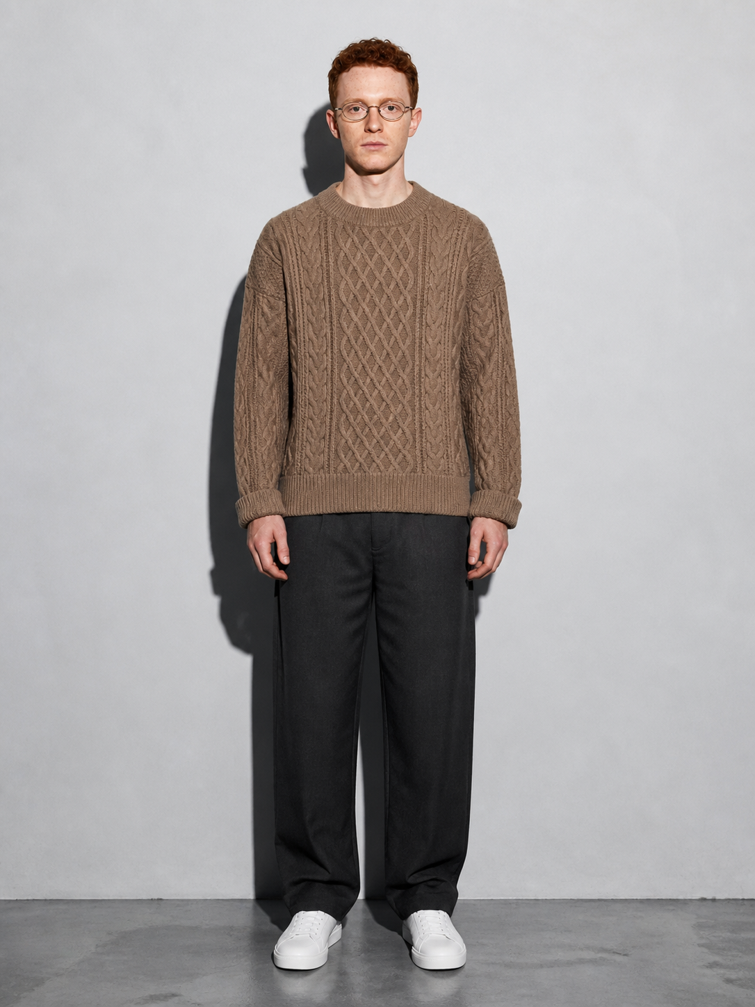 Code Culture catalog | autumn-and-winter-new-mens-twist-sweater-casual-round-neck-pullover-top | b046-khaki | full body