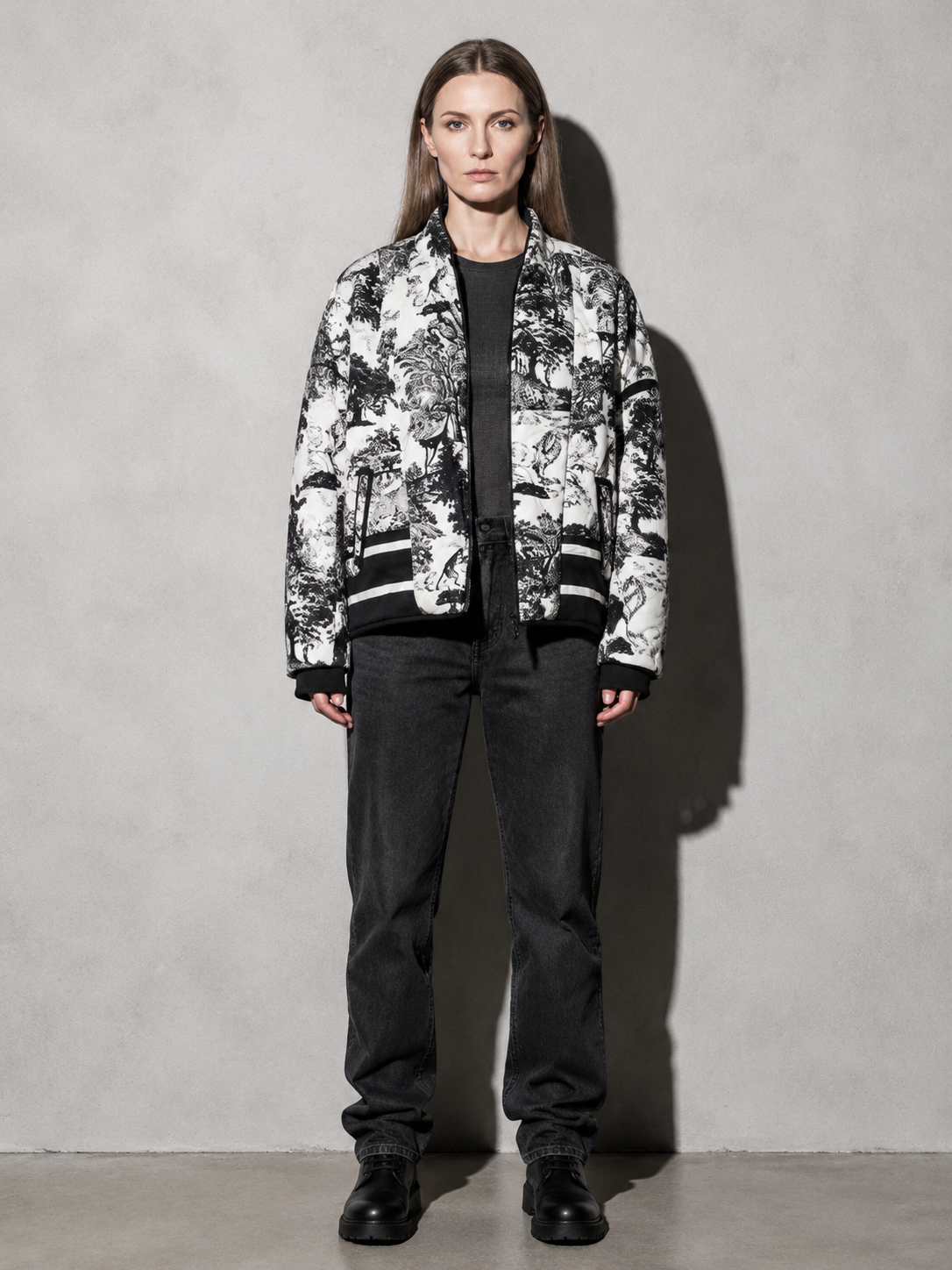 Code Culture catalog | printed-double-pocket-embellished-cotton-jacket | color-black | full body
