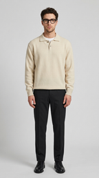 Code Culture catalog | lapel-polo-sweater-mens-loose-sweater | beige | full body