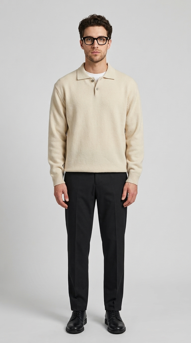 Code Culture catalog | lapel-polo-sweater-mens-loose-sweater | beige | full body