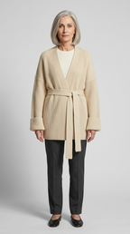 Code Culture catalog | cashmere-belt-knitted-cardigan-jacket | light-khaki | full body