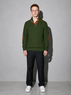 Code Culture catalog | stand-collar-long-sleeve-jacquard-knitted-pullover-sweater | army-green | full body